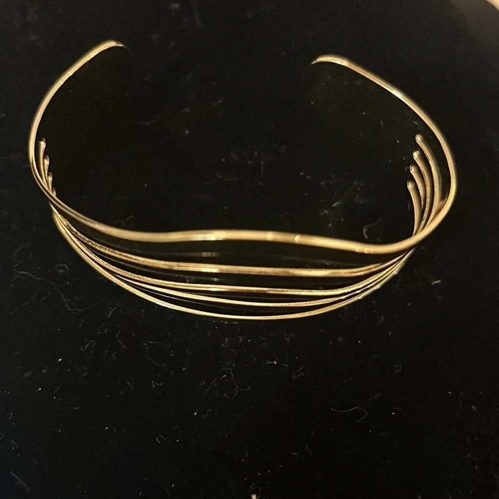 Gold Sculptural Wave Cuff Bangle | Modern Multi-Band Statement Bracelet
